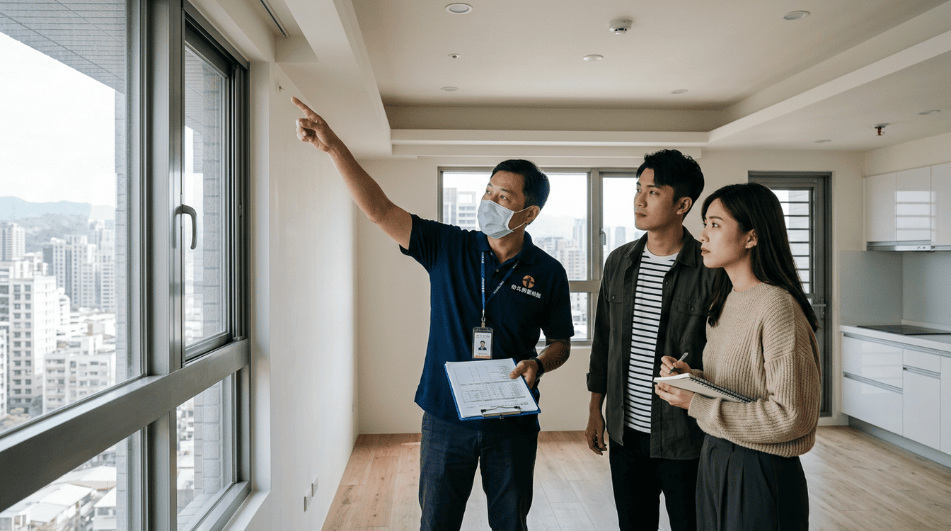 驗屋師於交屋前，向屋主說明缺失問題