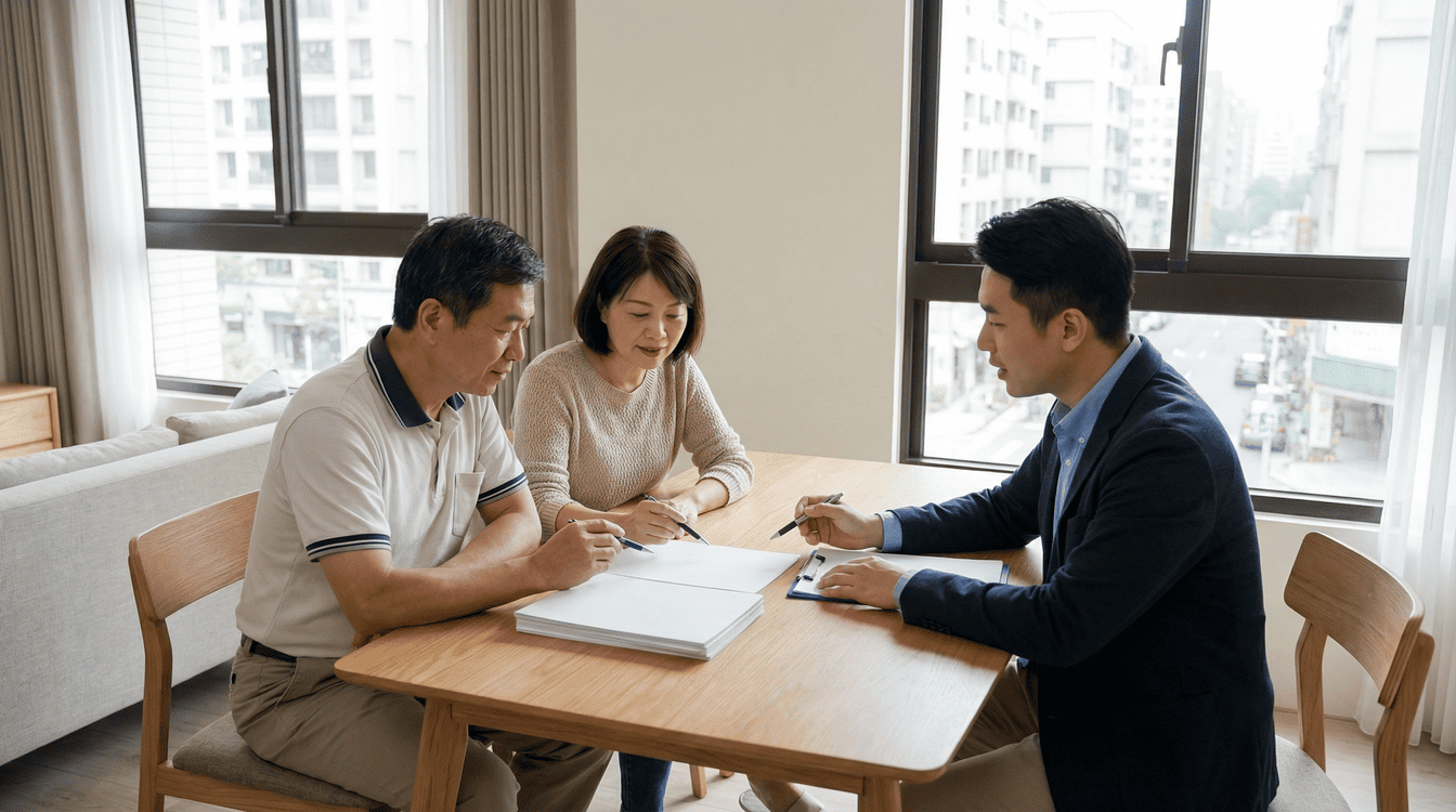 驗屋師與屋主檢視缺失報告，討論如何協助與建商溝通修繕